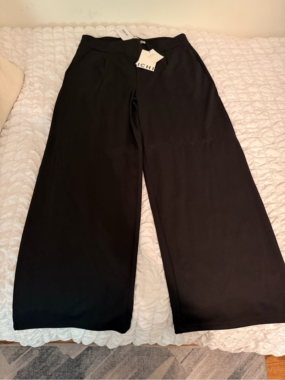 ICHI Black Wide-Leg High-Rise Pants